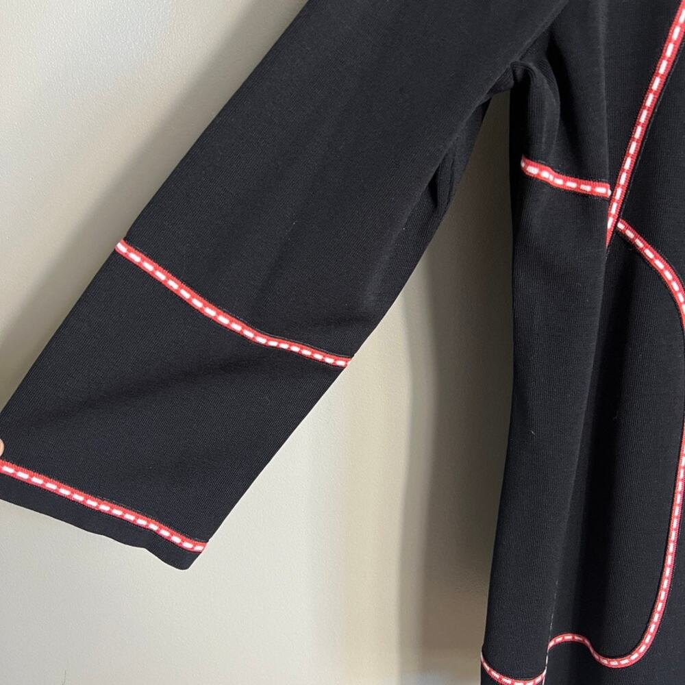 Misook Zip Front Cardigan Sweater Black Coral Pink Trim Long Sleeve Black Large - Picture 4 of 8